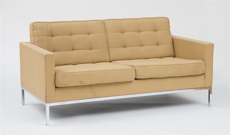 Appraisal: SOFA FLORENCE KNOLL FOR KNOLL Polished stainless steel and upholstery