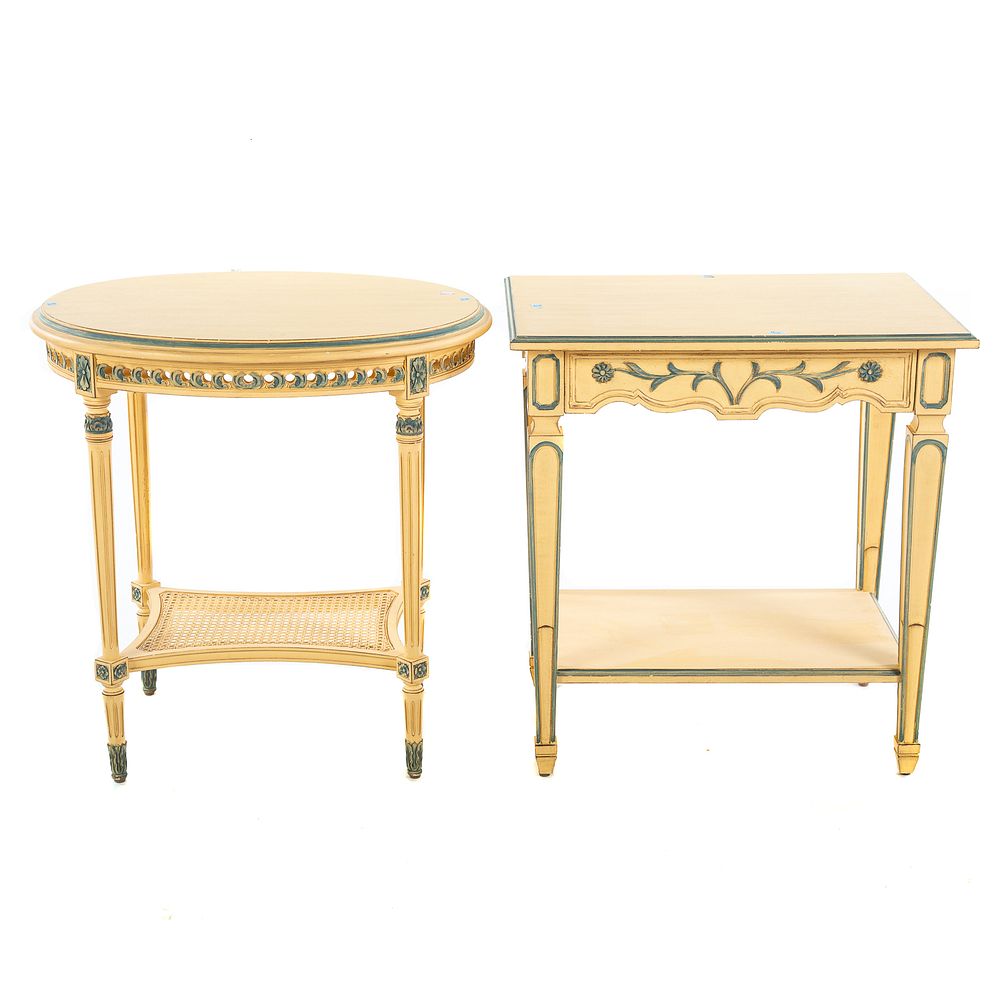 Appraisal: Two Louis XVI Style Painted Tables by Jules Rist Oval