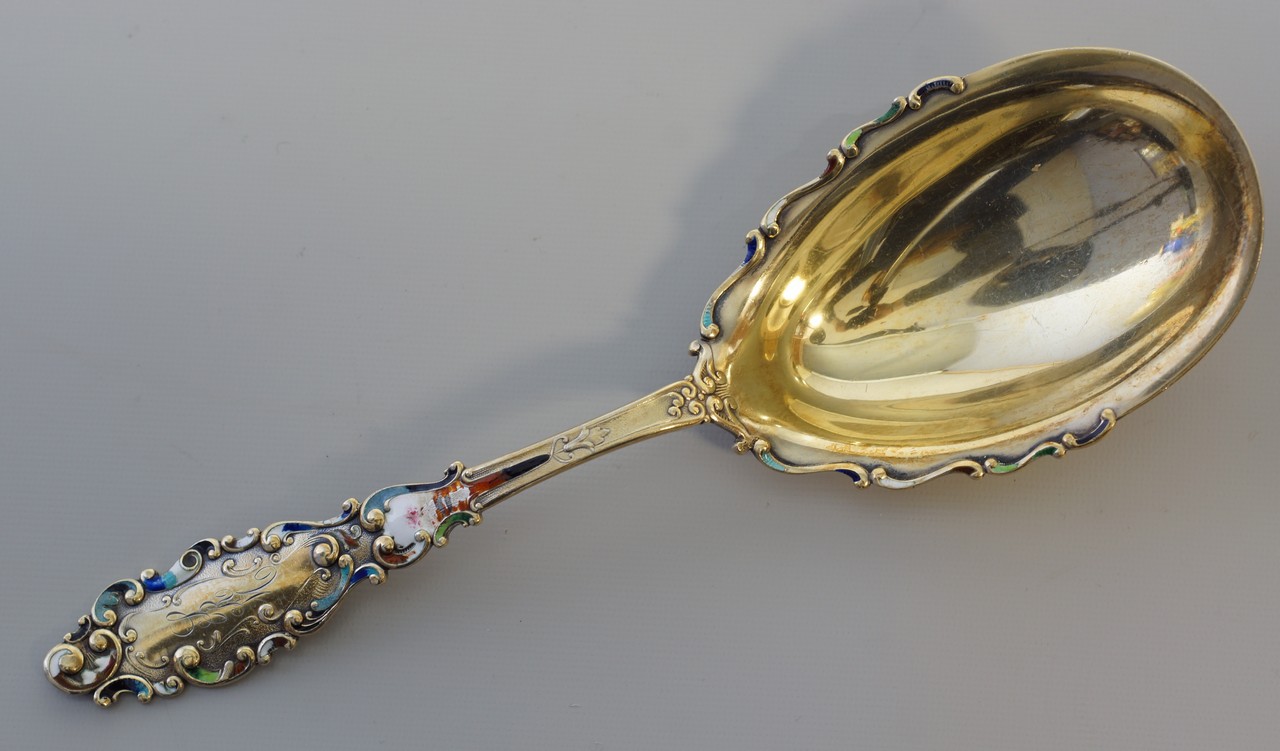 Appraisal: Gorham enameled sterling silver serving spoon vermeil bowl minor loss