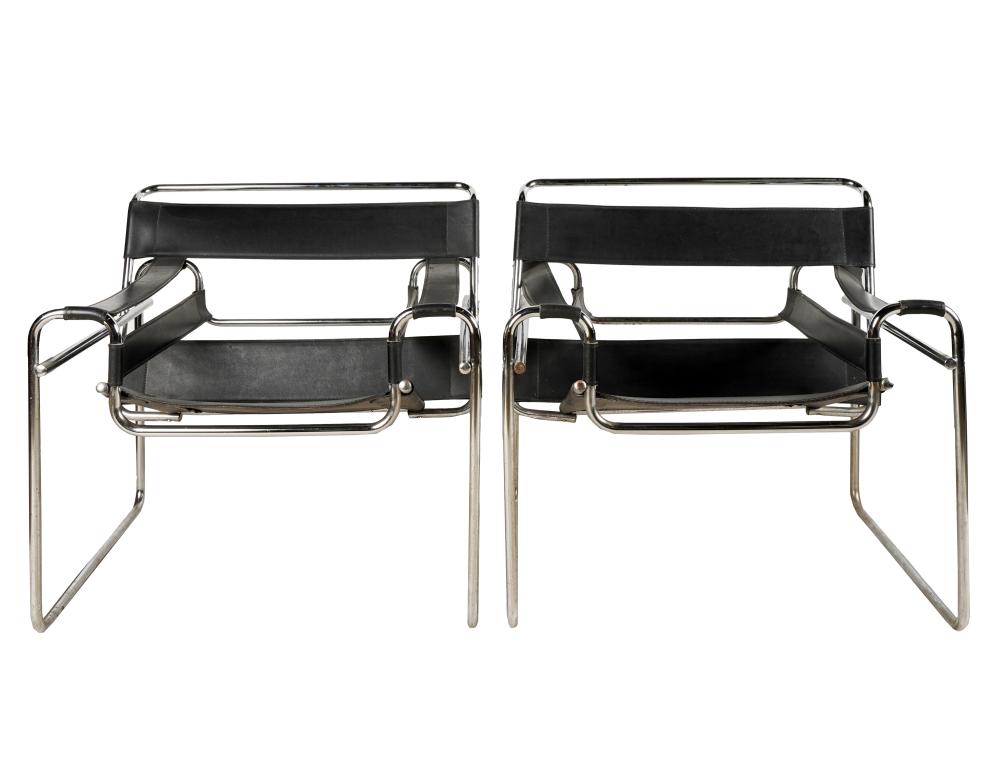 Appraisal: AFTER MARCEL BREUER PAIR OF WASSILY CHAIRSchromed metal and black