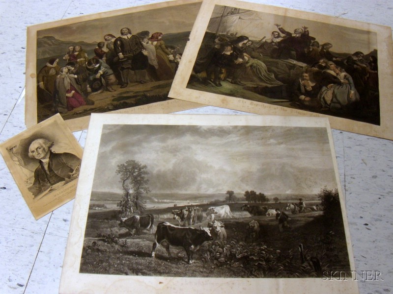 Appraisal: Three Unframed Lithographs and an Engraving H Peters hand-colored lithographs