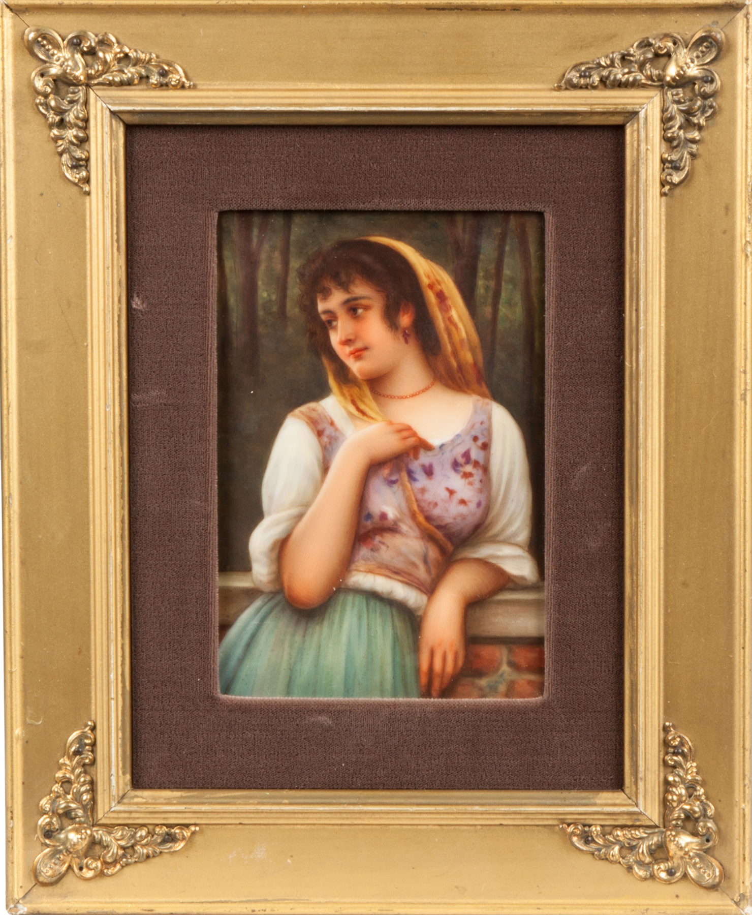 Appraisal: German Hand Painted Porcelain Plaque of a Young Lady