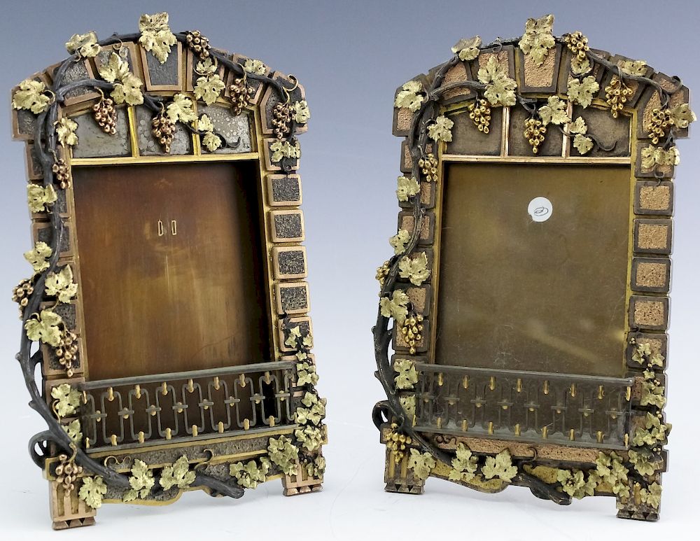 Appraisal: Antique Gilt Bronze Architectural Picture Frames Pair of heavy antique