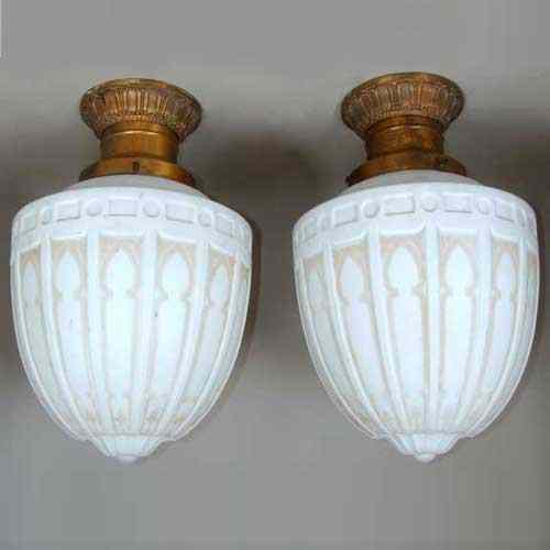 Appraisal: A Pair of American Gothic Revival Milk Glass Ceiling Lights