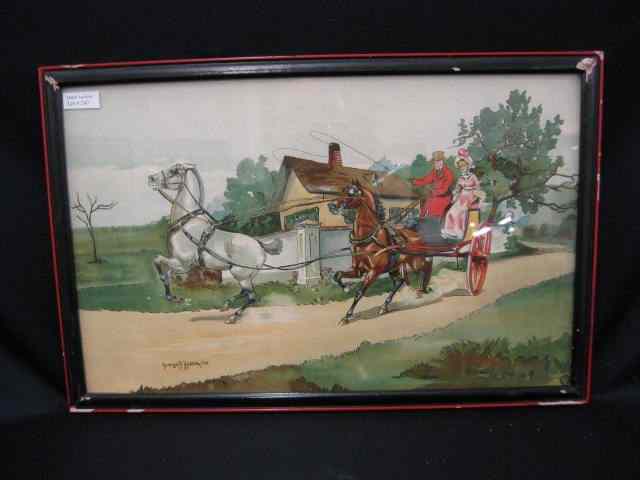 Appraisal: George H Harrington Lithograph couple in carriage with an unruly