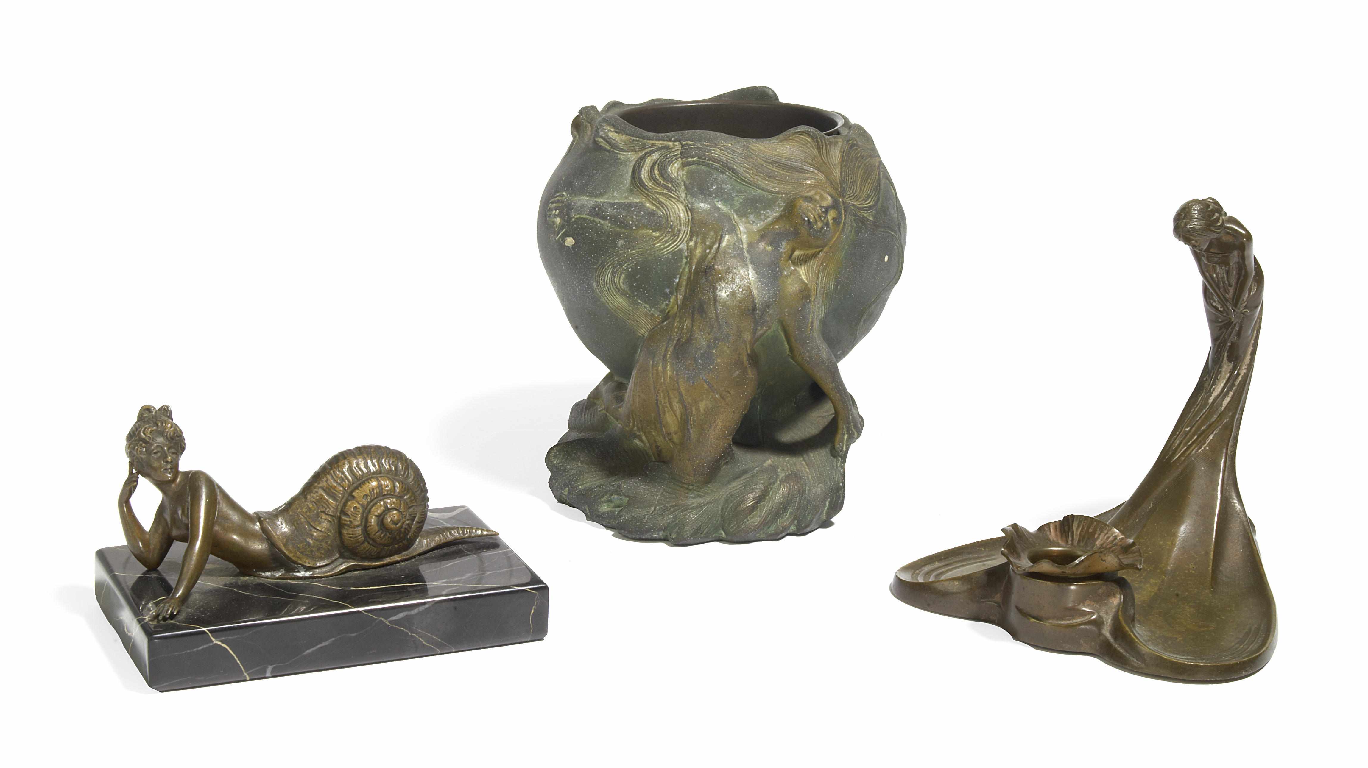 Appraisal: A group of three Art Nouveau metal objects comprising a