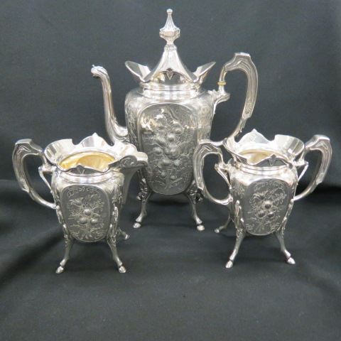 Appraisal: Victorian Silverplate Tea and Coffee Service hoof feet raised florals