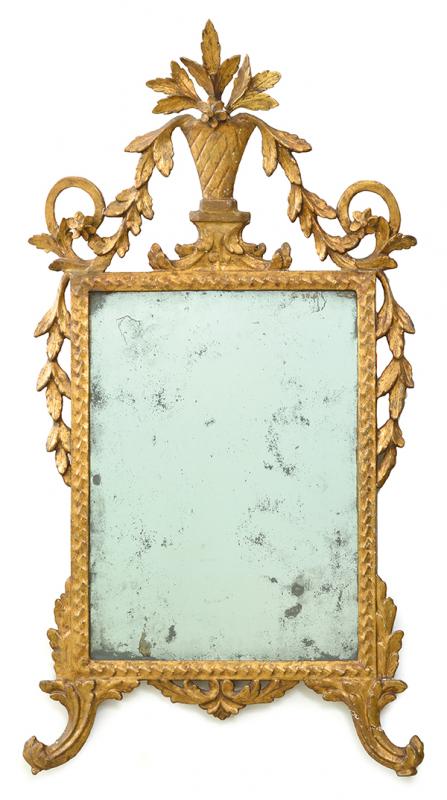 Appraisal: AN TH CENTURY ITALIAN GILTWOOD WALL MIRROR WITH A FOLIATE