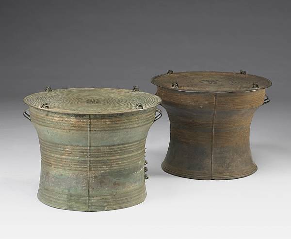 Appraisal: Two Burmese bronze drums The circular top of each drum