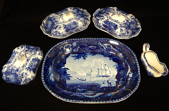 Appraisal: th th C Staffordshire and flow blue ceramics five pieces