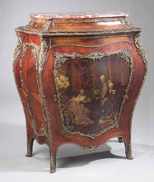 Appraisal: A Louis XV-Style Bronze-Mounted and Paint-Decorated Kingwood Bomb Commode late