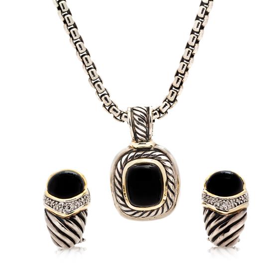 Appraisal: Sale Lot A Collection of Sterling Silver Yellow Gold Onyx