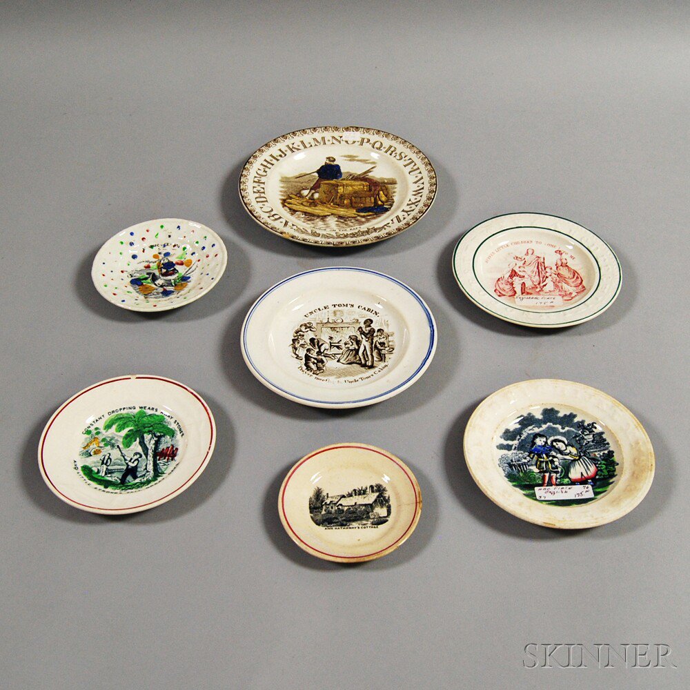 Appraisal: Seven Small Transfer-decorated Plates including a polychrome Robinson Crusoe an