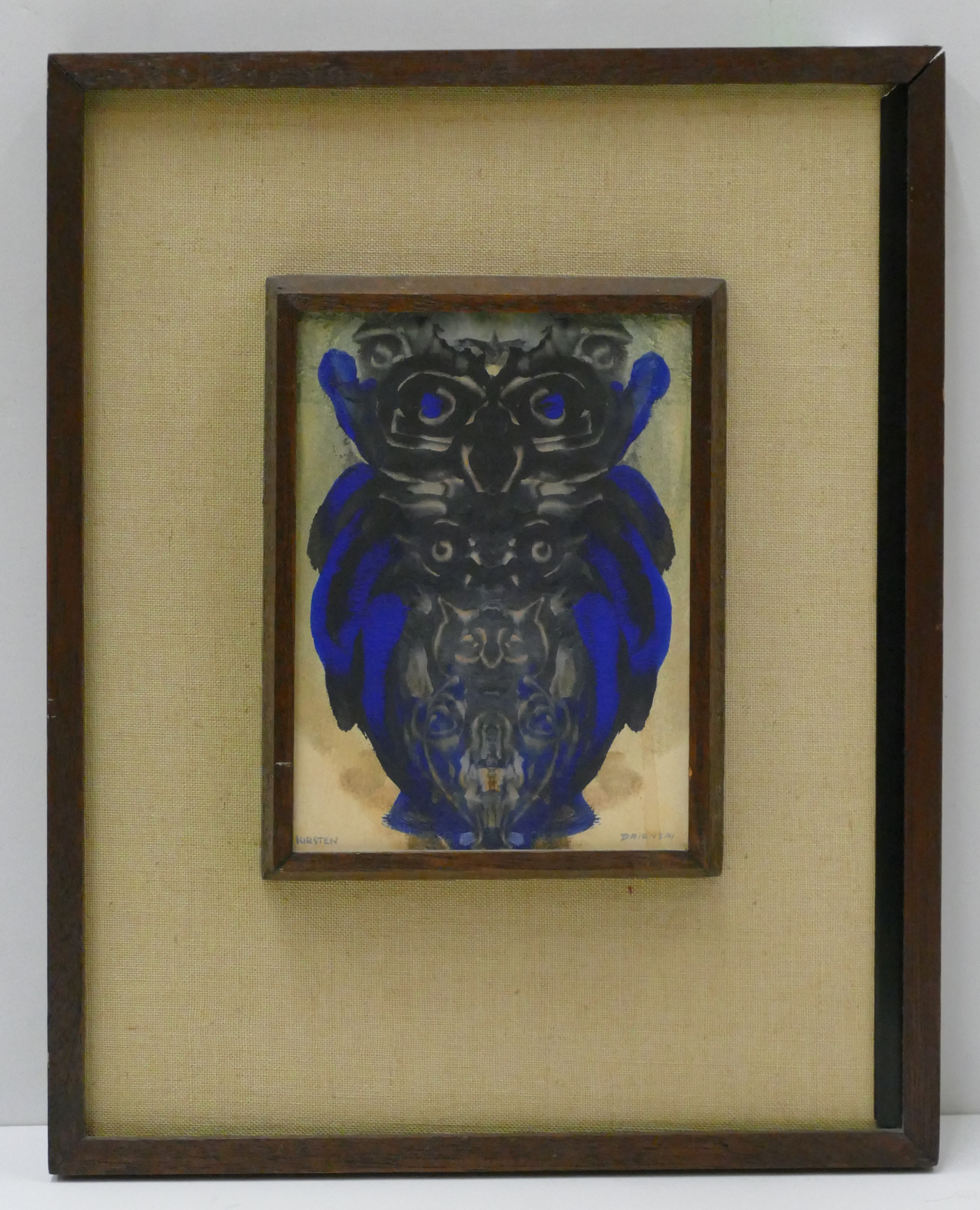 Appraisal: Richard Kirsten ''Blue Owl Mask'' Acrylic Original Framing ''x ''