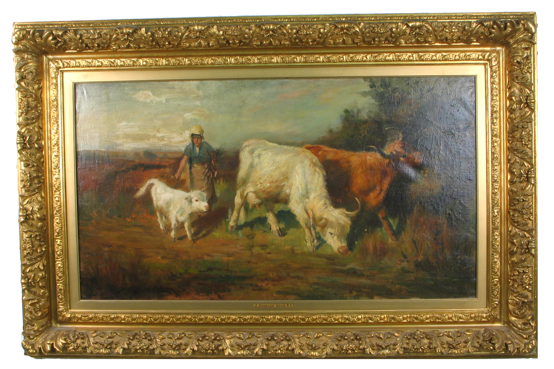 Appraisal: JOSEPH DENOVAN ADAM Scottish - Oil on canvas Highland cattle