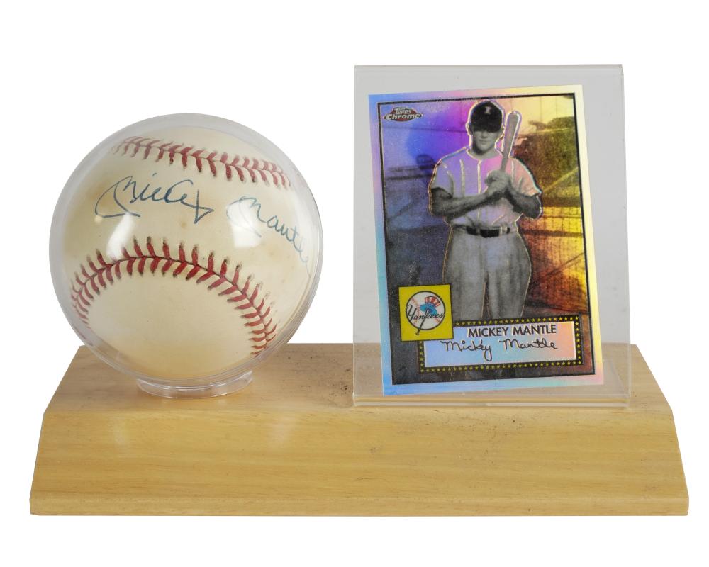 Appraisal: MICKEY MANTLE SIGNED BASEBALL CARDeach encased in acrylic on a