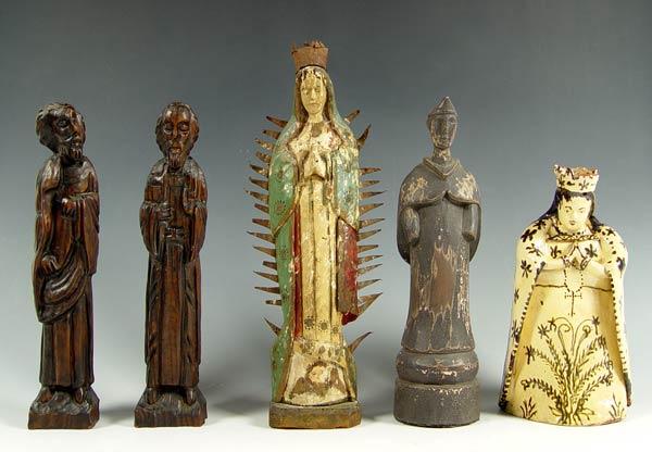 Appraisal: COLLECTION OF RELIGIOUS SANTOS FIGURES Hand painted clay figure with