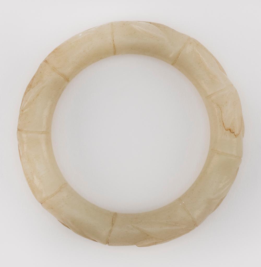 Appraisal: CHINESE CARVED LIGHT CELADON JADE BANGLE BRACELET DIAMETER CHINESE CARVED