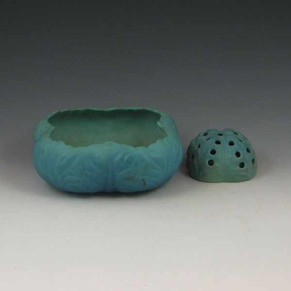 Appraisal: Van Briggle Console Bowl and Frog blue green blended glaze