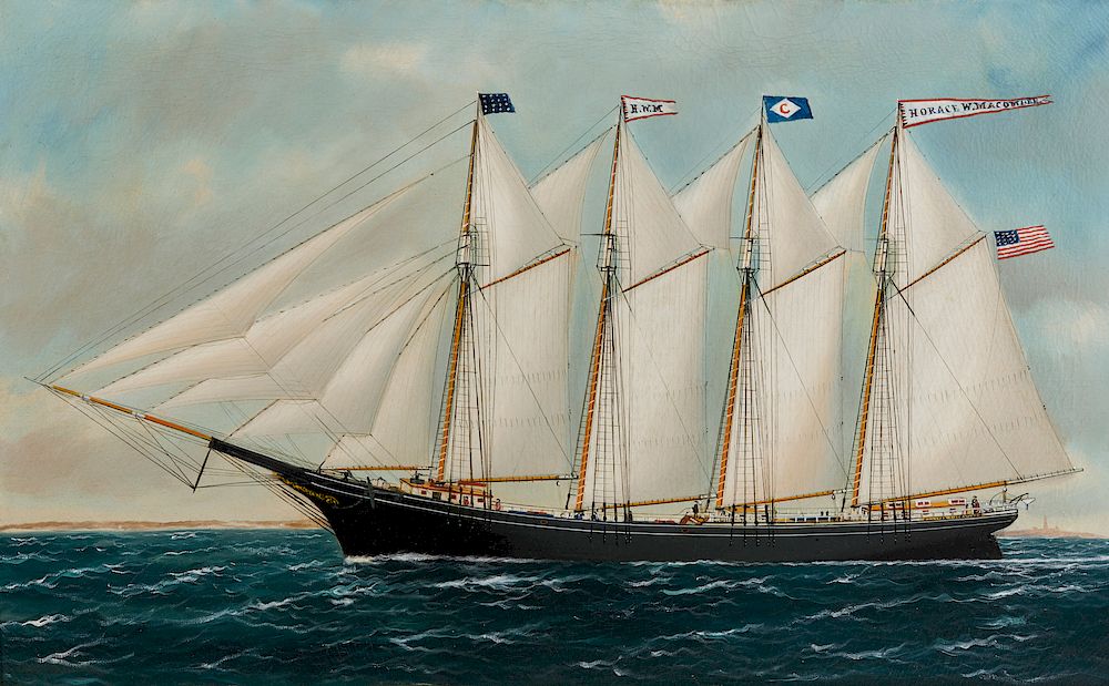 Appraisal: WILLIAM PIERCE STUBBS American - Four Masted Schooner Horace W