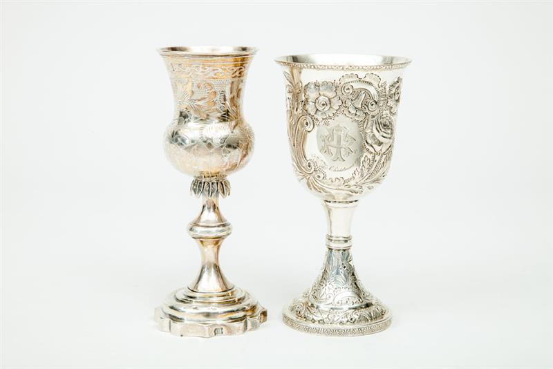 Appraisal: Russian Engraved Silver Thistle-Form Goblet and a Continental Repouss Silver