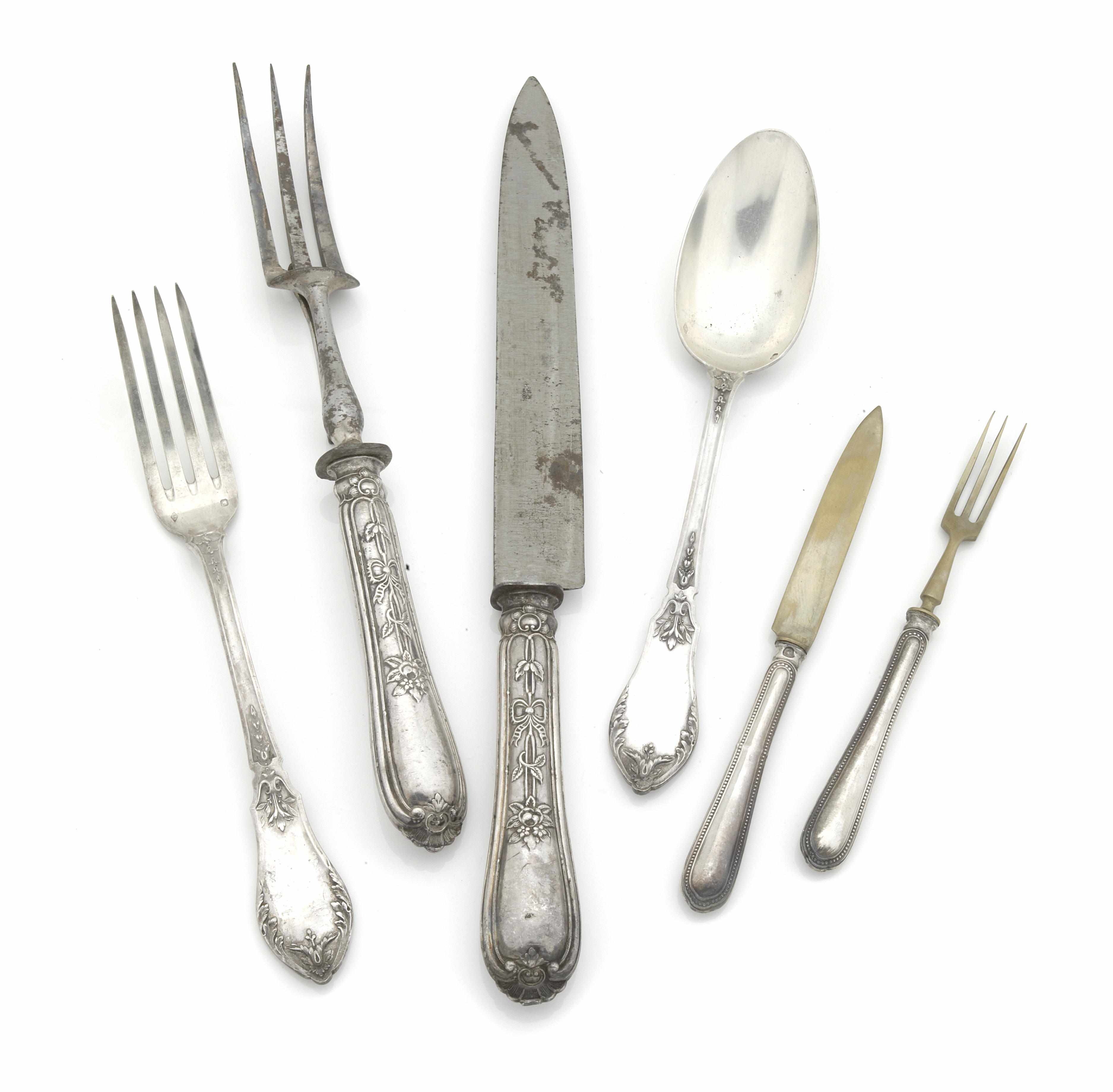 Appraisal: An assembled group of French first standard silver flatware Some