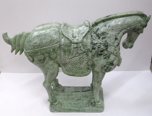 Appraisal: CHINESE TANG-STYLE HORSE SCULPTURE of solid jade-green marble Height inches