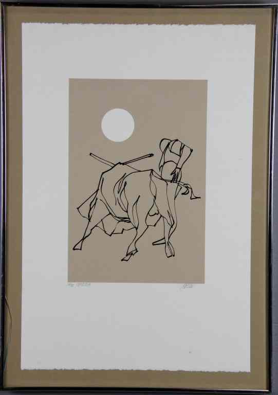 Appraisal: Corrida Lithograph On PaperDepicting a contour style drawing of a