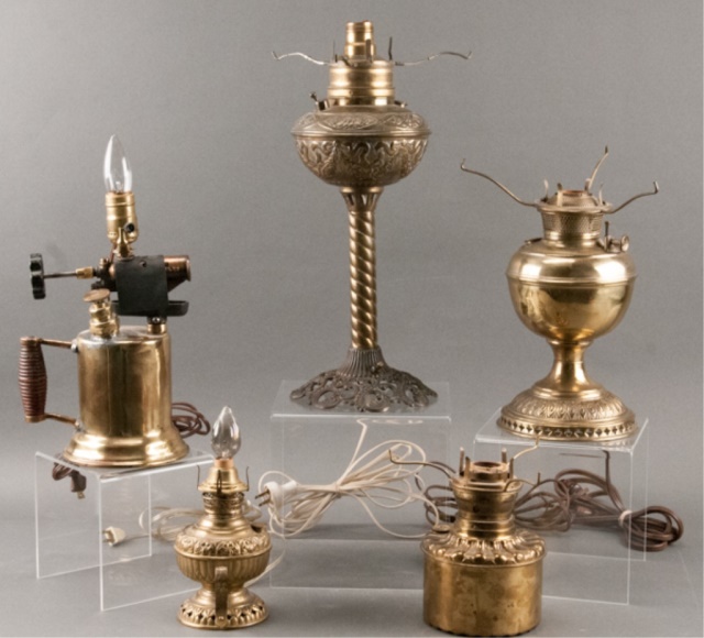 Appraisal: Five Brass Lamps