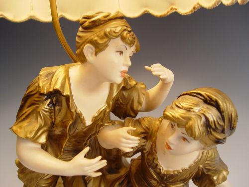 Appraisal: DECORATIVE GESSO AND PAINTED STATUARY LAMP Figure of children with