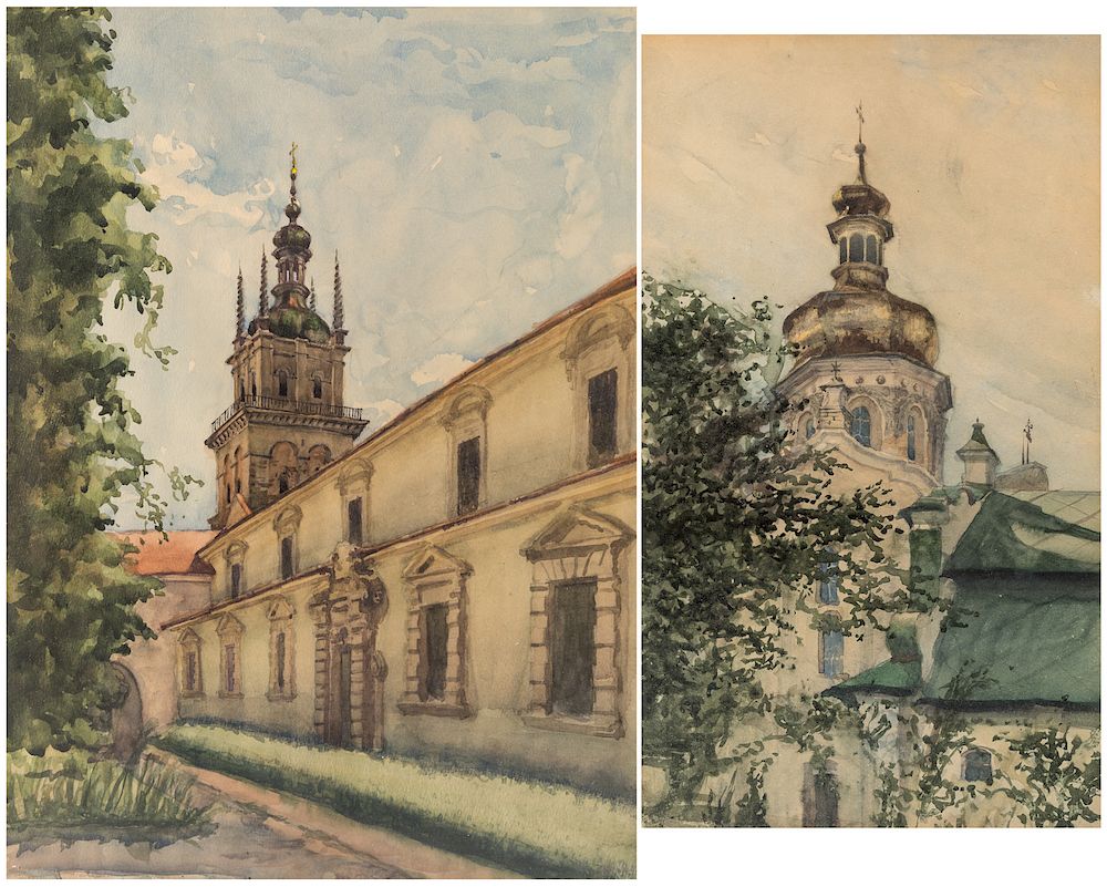 Appraisal: A PAIR OF WATERCOLORS IN THE STYLE OF ALEXANDRE BENOIS