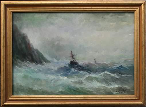 Appraisal: RUSSIAN SEASCAPE OIL C '' x '' signed framed ''