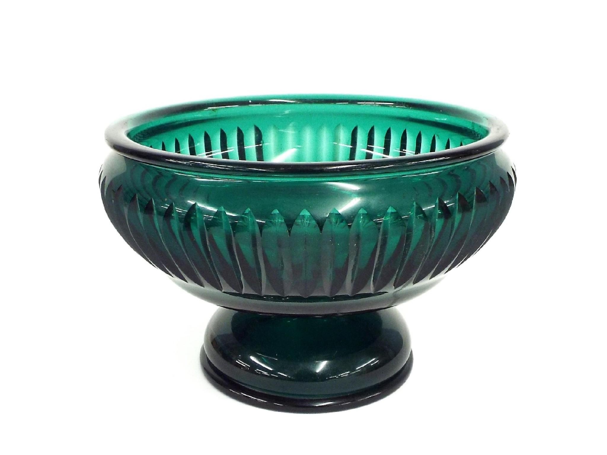 Appraisal: Good green cut glass fruit bowl diameter x high