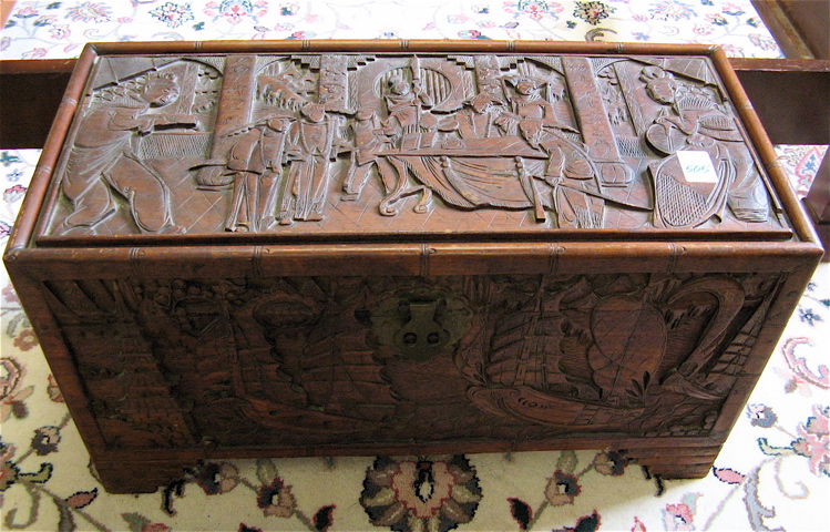 Appraisal: A RELIEF-CARVED CAMPHOR WOOD BLANKET CHEST Chinese th century the