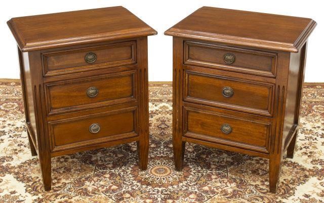 Appraisal: pair Louis XVI style walnut bedside cabinets th c case