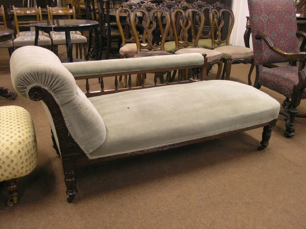 Appraisal: A Victorian walnut-framed chaise longue upholstered in a celadon dralon