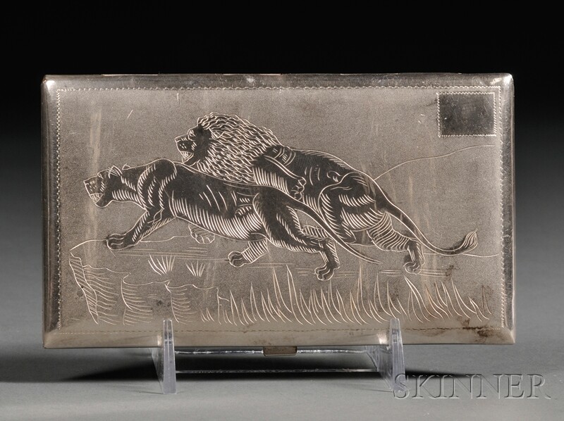 Appraisal: Indian Silver Cigarette Case th century rectangular the lid engraved