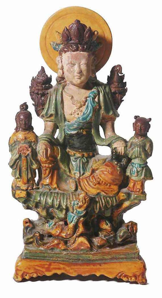 Appraisal: GUANYIN China Ming Dynasty H cm Green yellow and turquoise