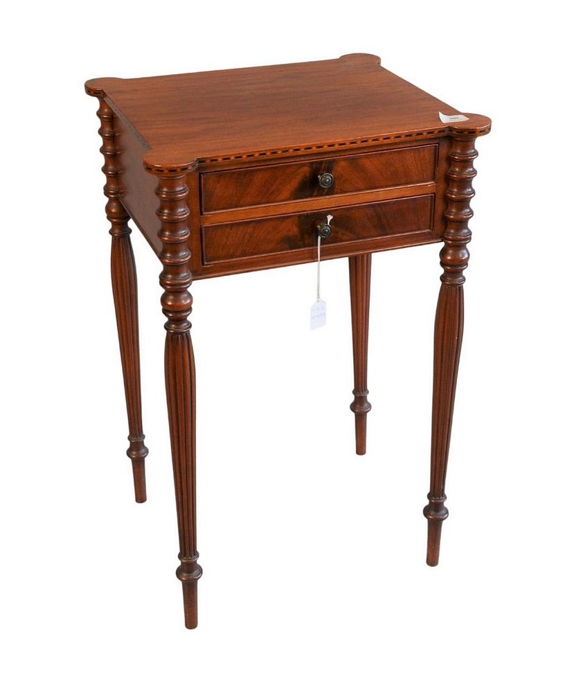 Appraisal: Fineberg Mahogany Two Drawer Sheraton style Stand with turret corners