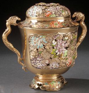 Appraisal: JAPANESE SILVER ENAMEL KORO A VERY FINE JAPANESE SILVER GILT