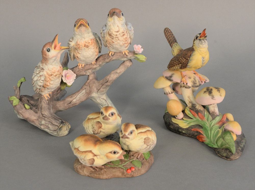 Appraisal: Three Boehm porcelain sculptures to include Fledgling Robins Carolina Wren