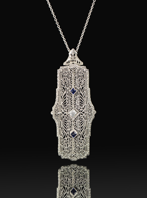 Appraisal: ART DECO FILIGREE PENDANT PIN Platinum with a K white