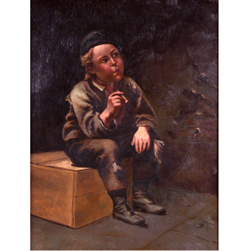 Appraisal: American School late th Century Boy Smoking a Cigar oil