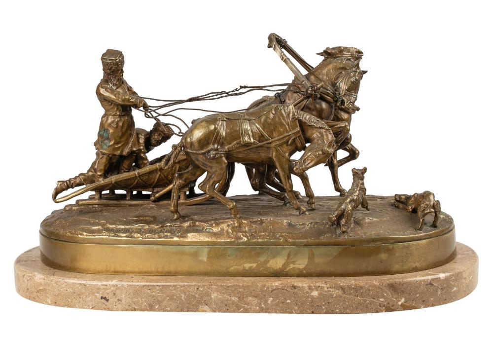 Appraisal: EUGENE LANCERAY - Hungry Wolves gilt bronze mounted to a