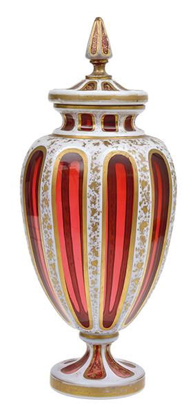 Appraisal: A BOHEMIAN OVERLAID RUBY GLASS VASE AND COVER EARLY TH