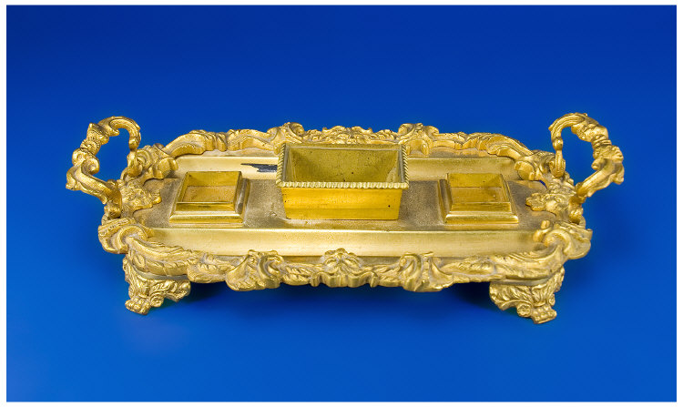 Appraisal: Most Impressive Gilt Metal Rococo Style Double Inkstand Tray with