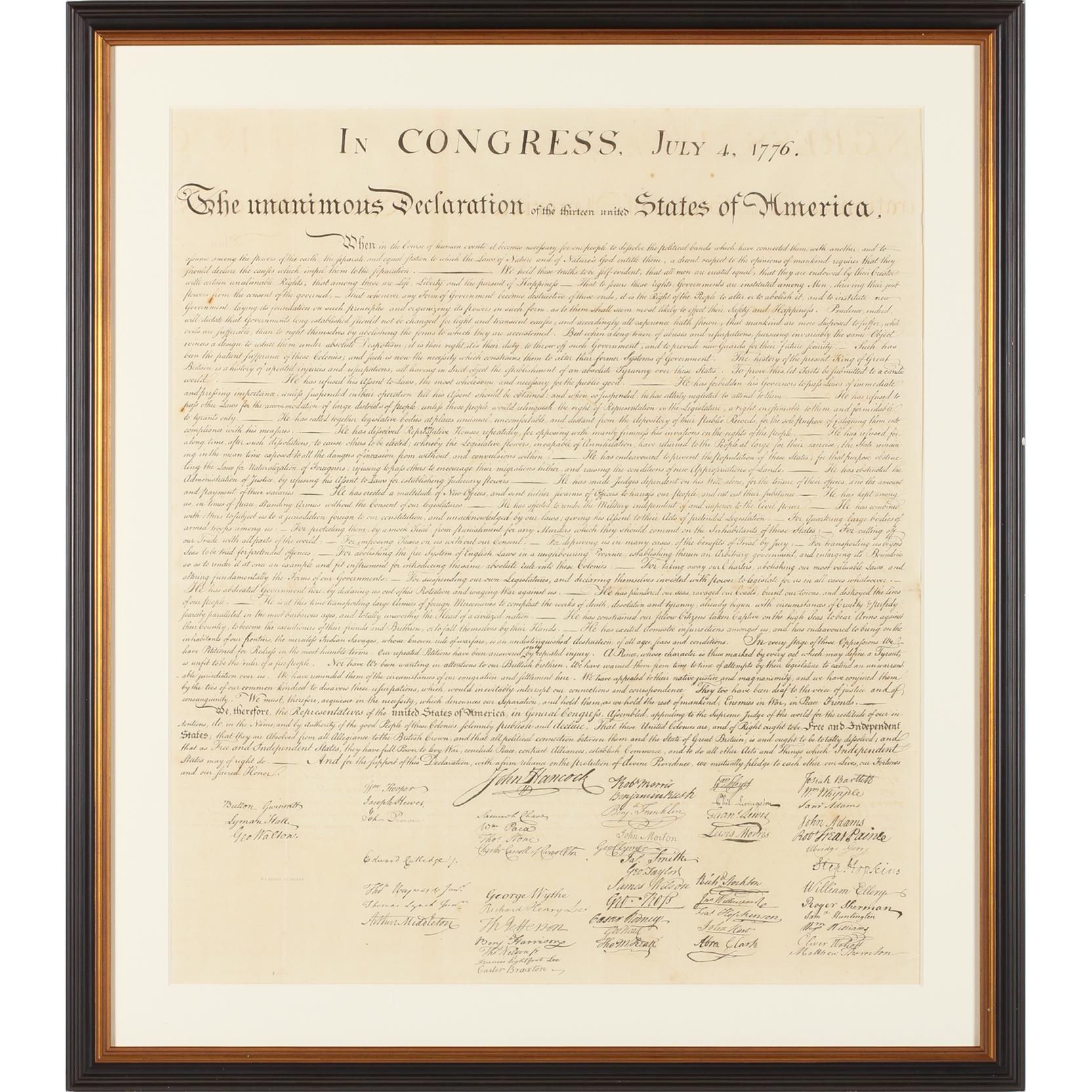 Appraisal: The Declaration of Independence Stone Facsimile by Peter Force copperplate