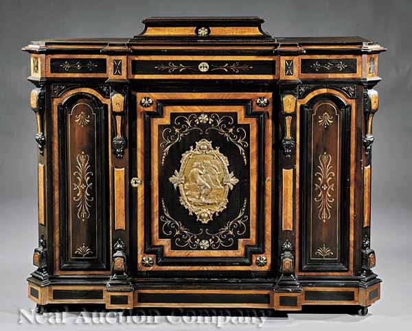 Appraisal: An American Renaissance Ebonized Inlaid and Bronze-Mounted Parlour Cabinet c