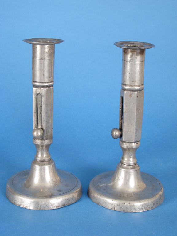 Appraisal: Pair of early th Century French pewter Candlesticks with ejector