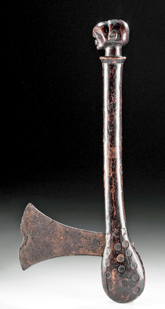 Appraisal: th C African Luba Hemba Wood Iron Prestige Axe Central